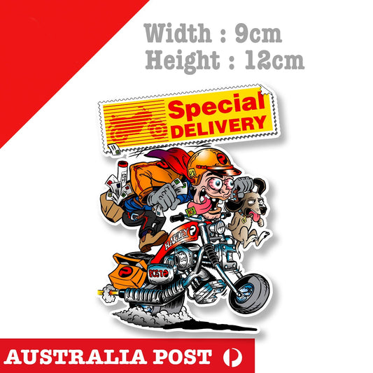 Monster Postie on motorcycle, Express Post Funny Sticker