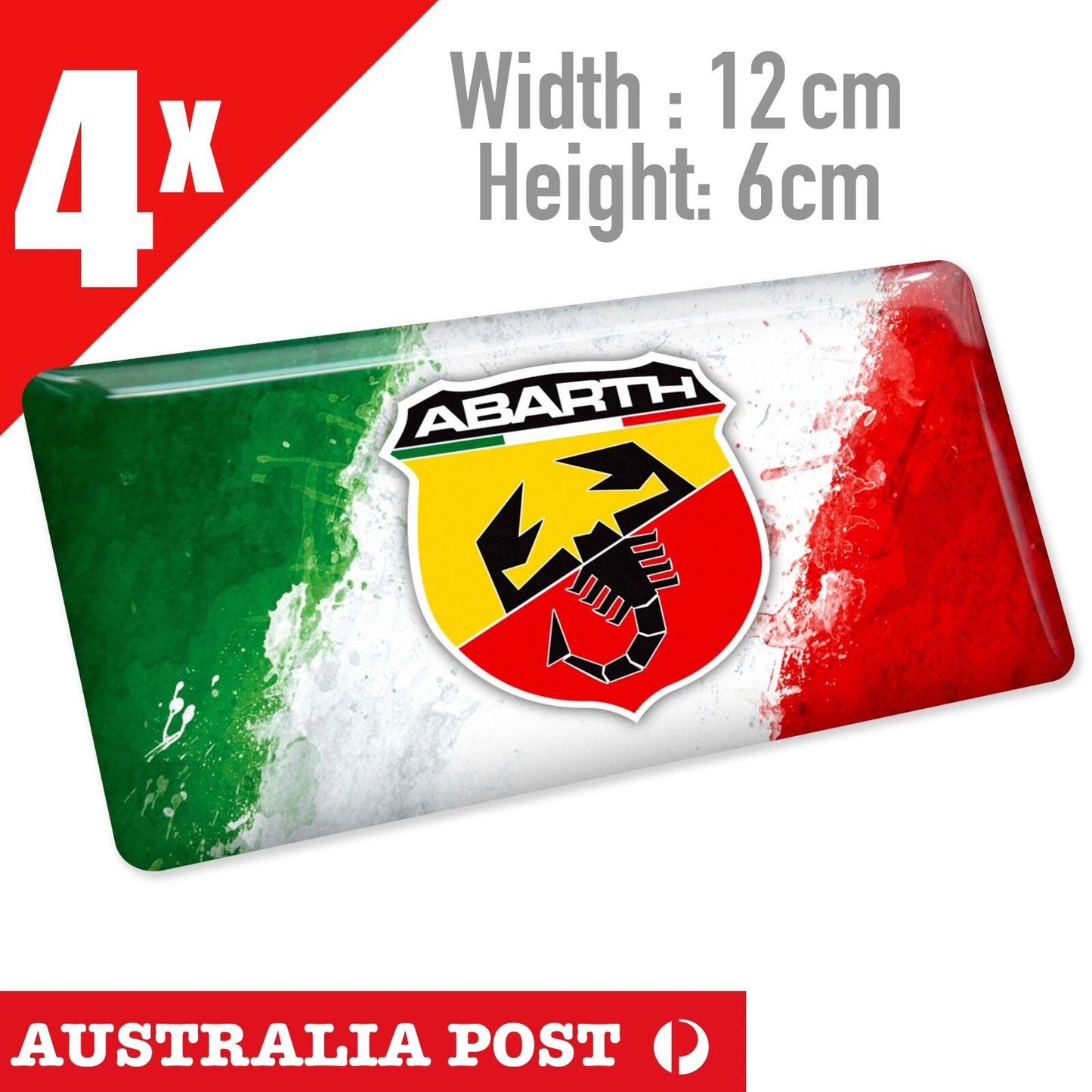 ABARTH Badge Logo  Italian Flag, Car, Racing x4 Stickers