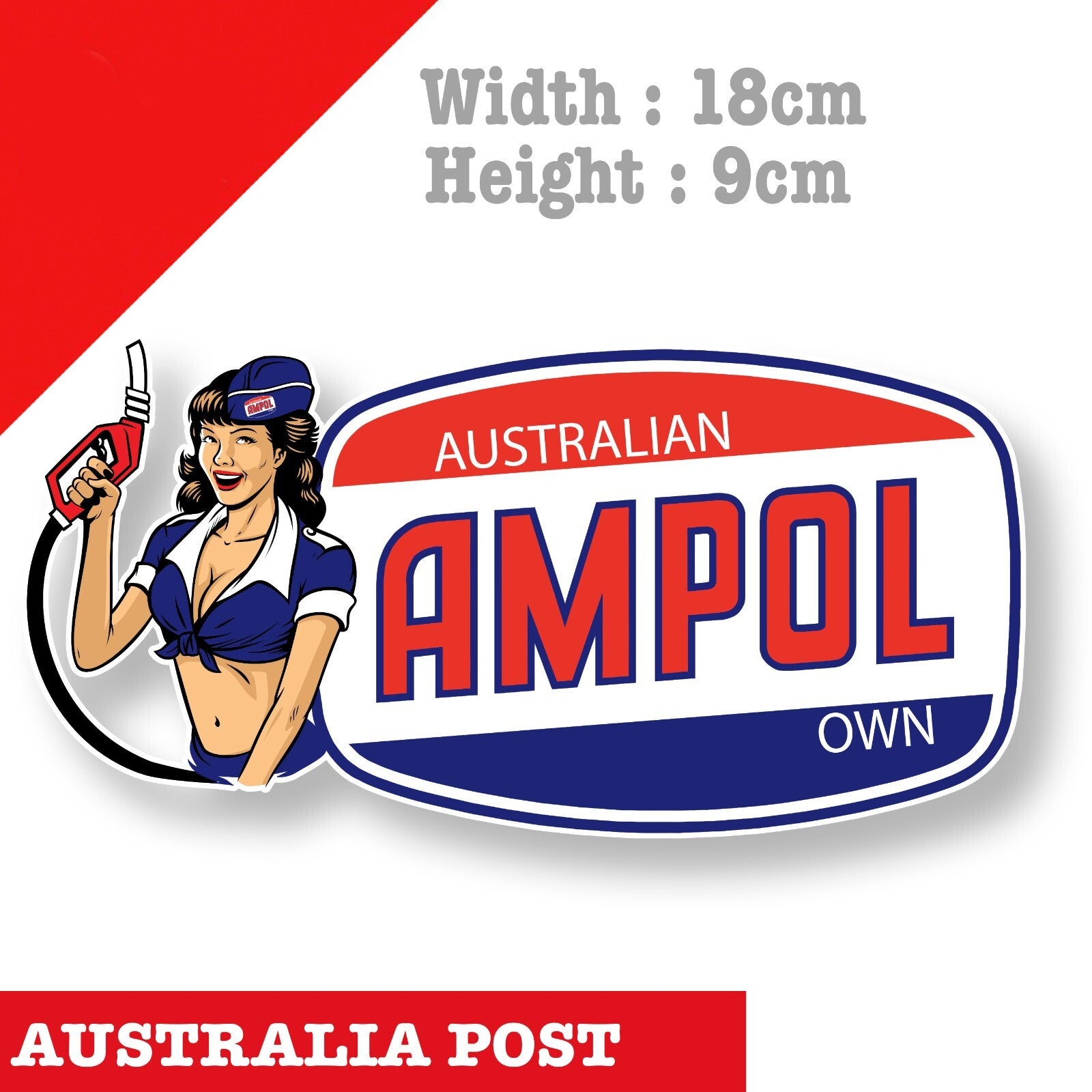 AMPOL Australia's OWNED Petrol Station Pin Up Gil , Retro Sticker