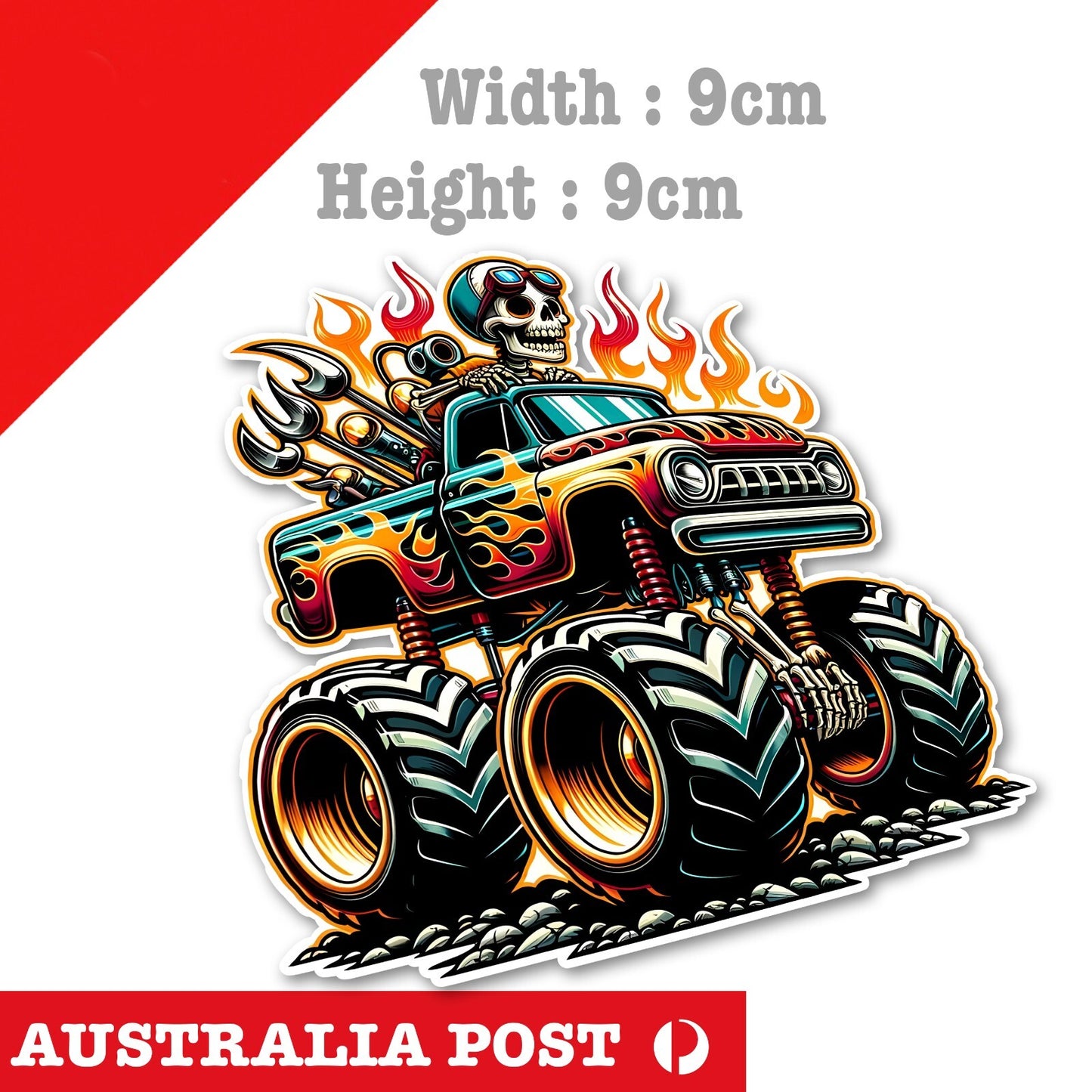 Skull Monster Truck With Flames, Skull, Monter Truck, Monster Truck  Sticker