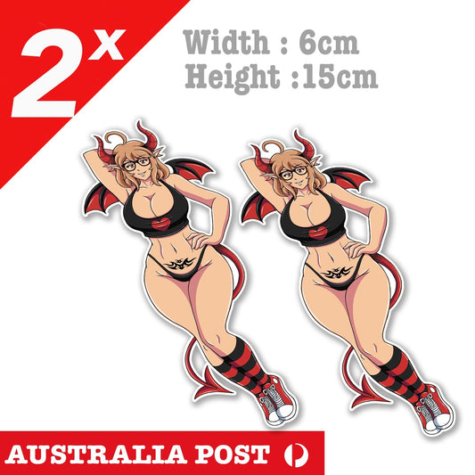SEXY Devil Girl, Pin Up Devil Girl with Red Wings and Horns Sticker