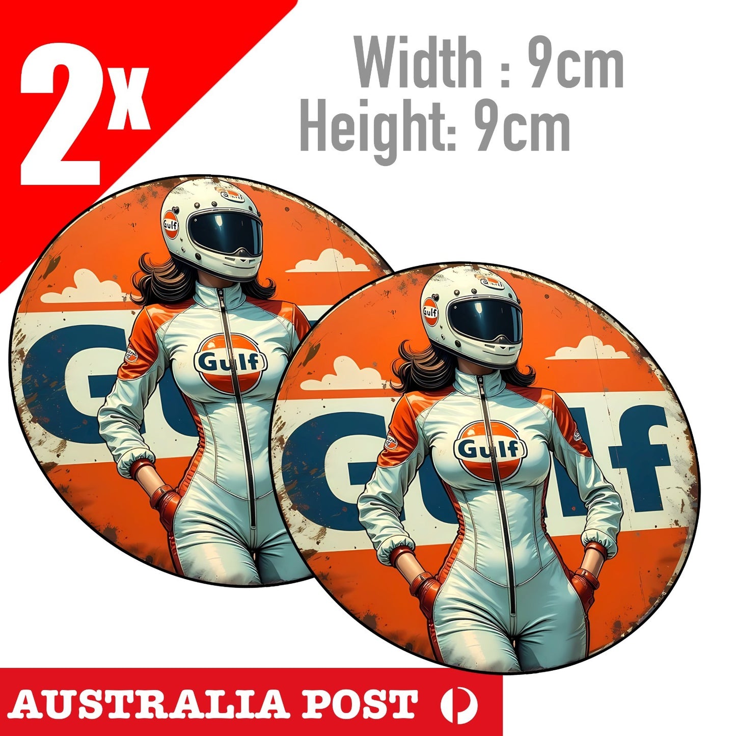 Vintage GULF motor oil Racing Sign Damage, Rustic Round Garage Sticker
