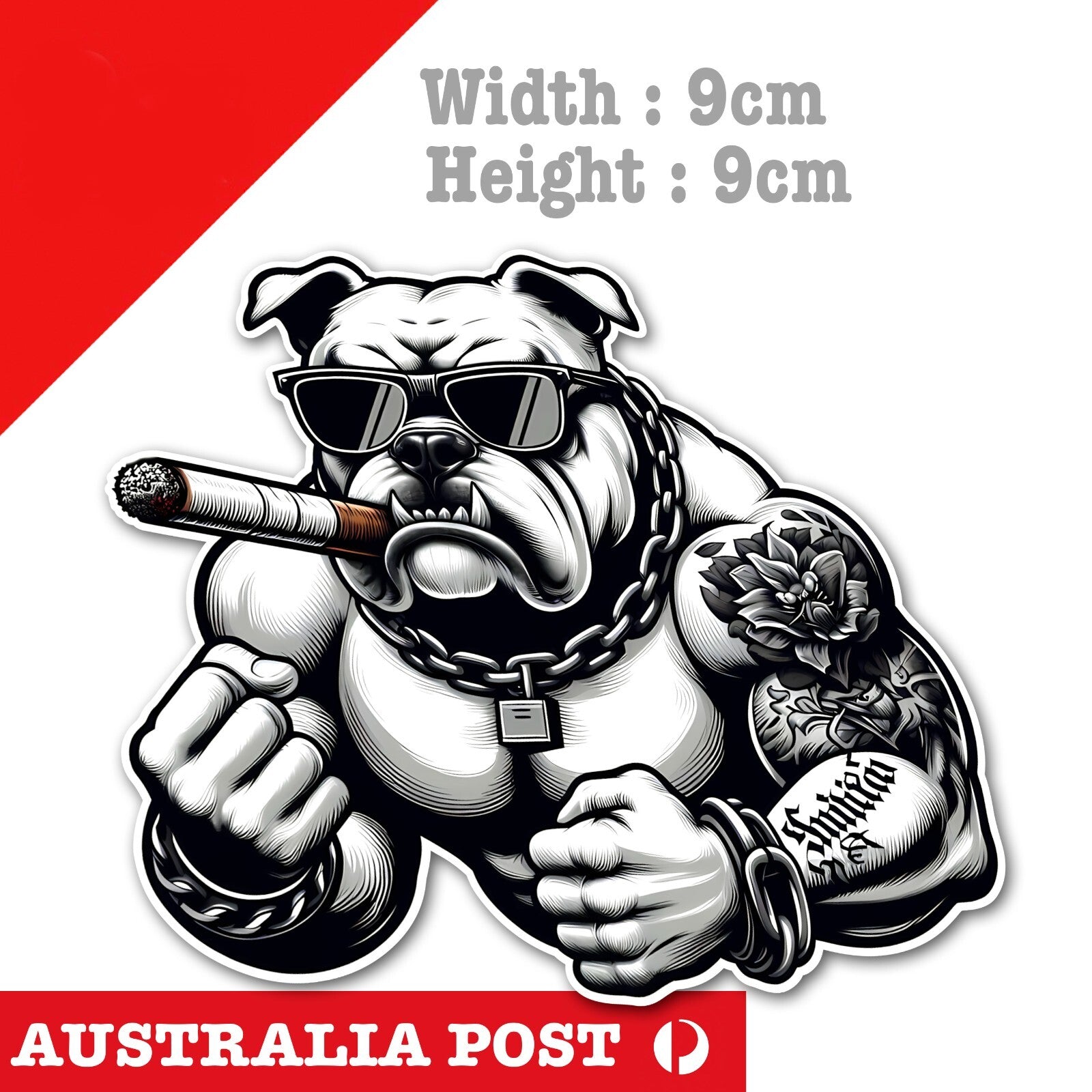 Angry Jacked Tattoo Pit Bull Dog Smoking, Funny Animal Sticker, Dog, Cat Sticker