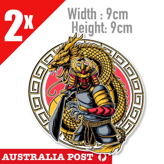 GOLDEN Dragon with Samurai Round  Stickers