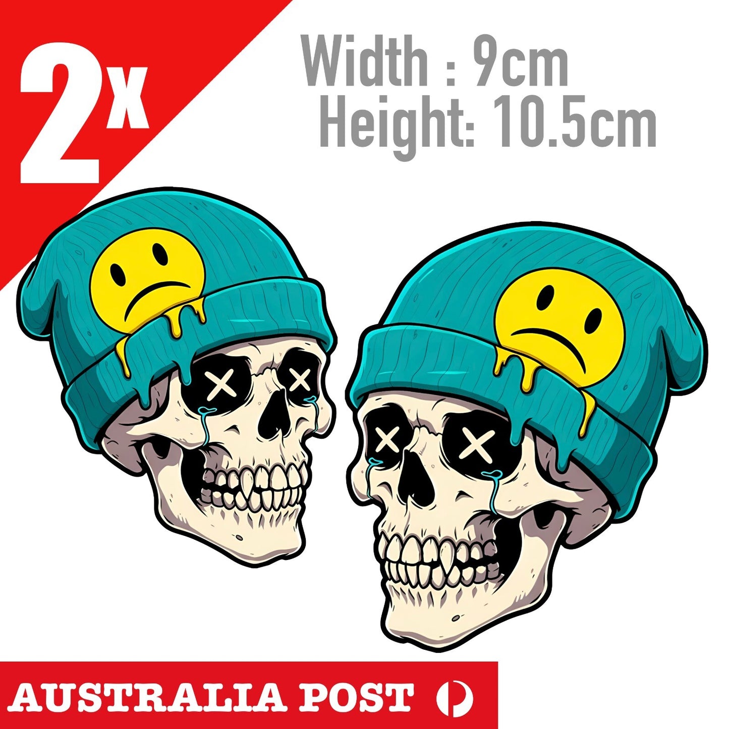 Skull with Beanie , Sad Smily Face Beanie Skull Head, Laptop, Car Decal Sticker