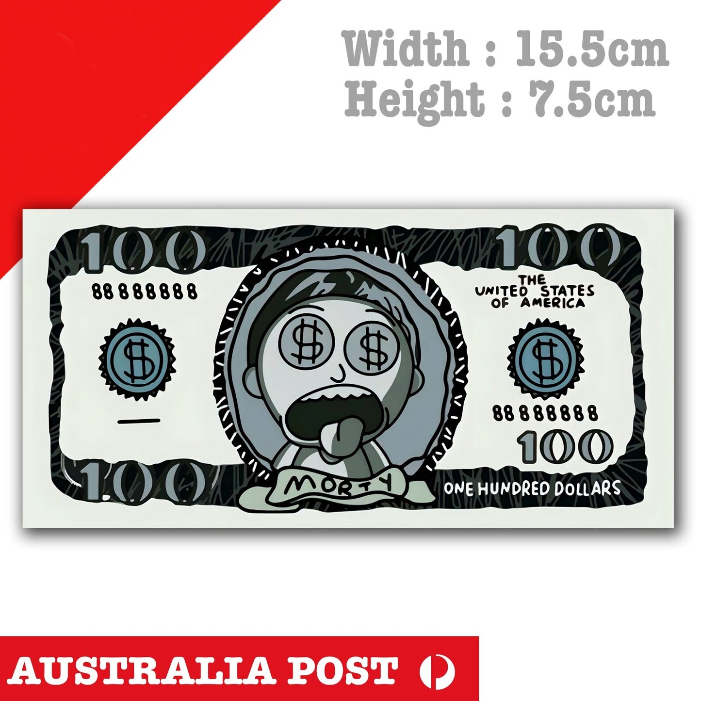 Rick and Morty Sticker One Hundred Dollar Note Funny Sticker
