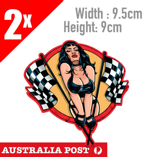 Sexy Brunet Racing Girl with Racing Flag Big Boobs  Sticker