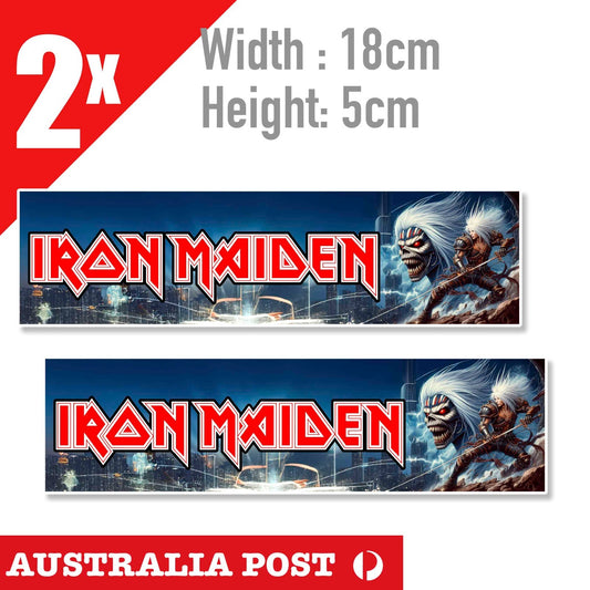 Iron Maiden Skeleton Guitar MummyBanner Sticker Decal band x2 album