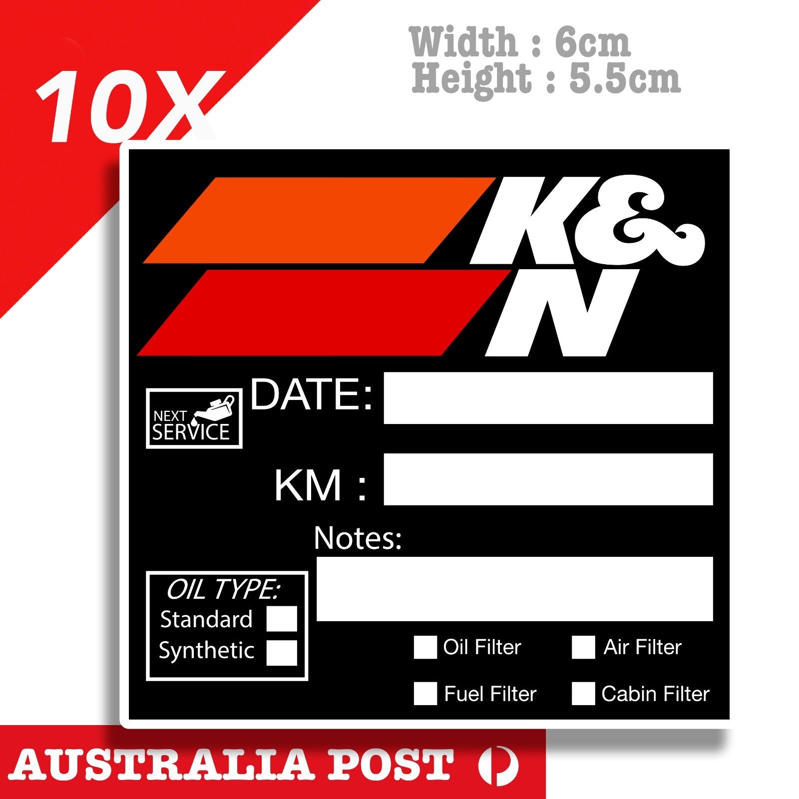 K&N Performance Filter Oil Change Service Reminder x10 Pack , Cars Vans Stickers