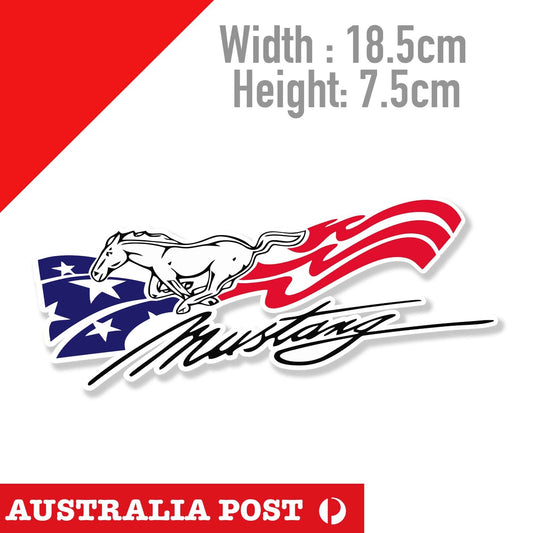 Ford Mustang American Flag Banner, The Legend Lives Vintage Sticker