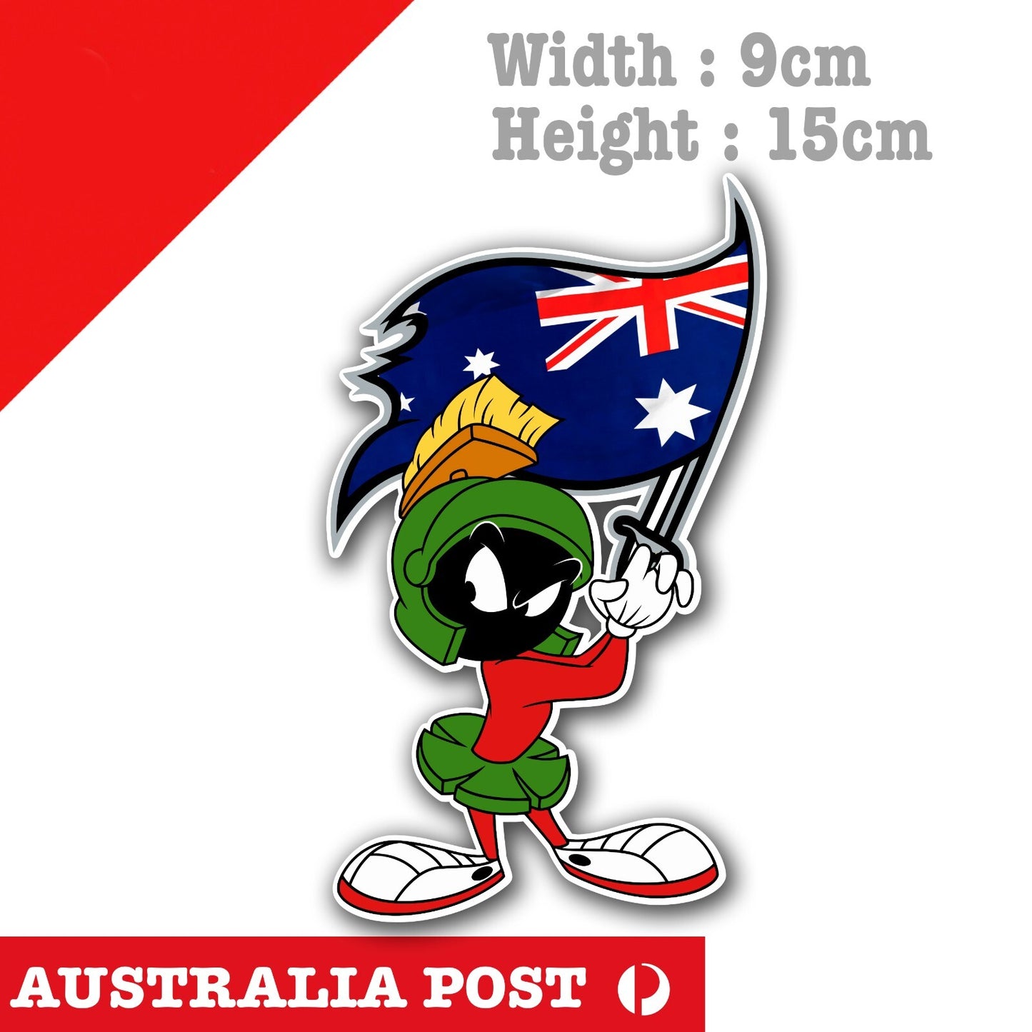 Australian Flag MARVIN the Martian with Sword Funny Cartoon Decal Sticker