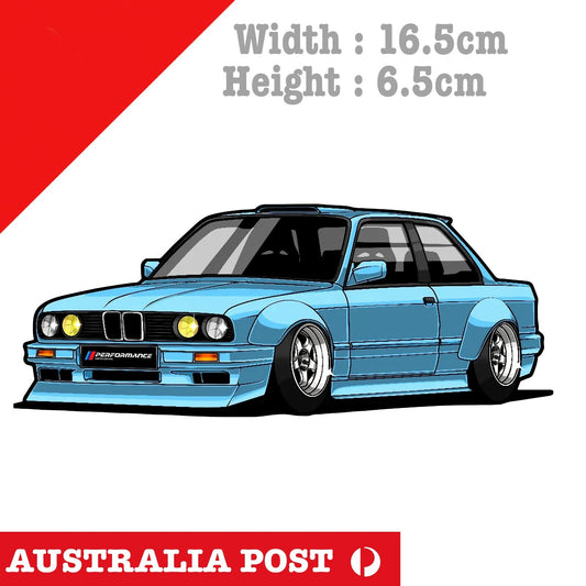 BMW E30 Performance Blue Race Car Sticker