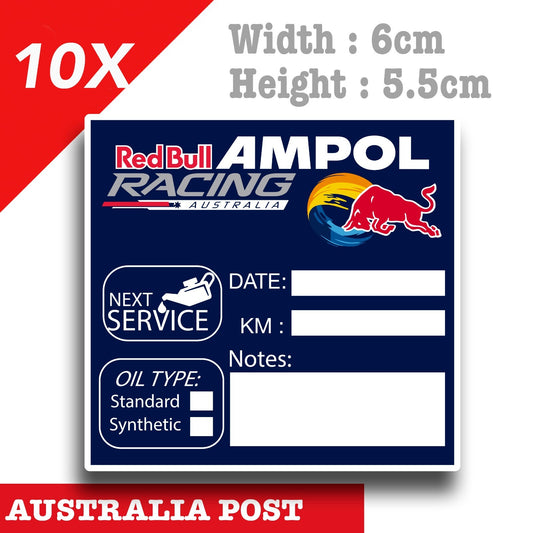 AMPOL RED BULL RACING Oil Change Service Reminder x10 Pack , Cars Vans Stickers