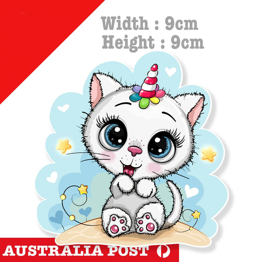 Unicorn Sticker Cute Unicorn Kitty with big eyes  Laptop , Car  Vinyl  Sticker