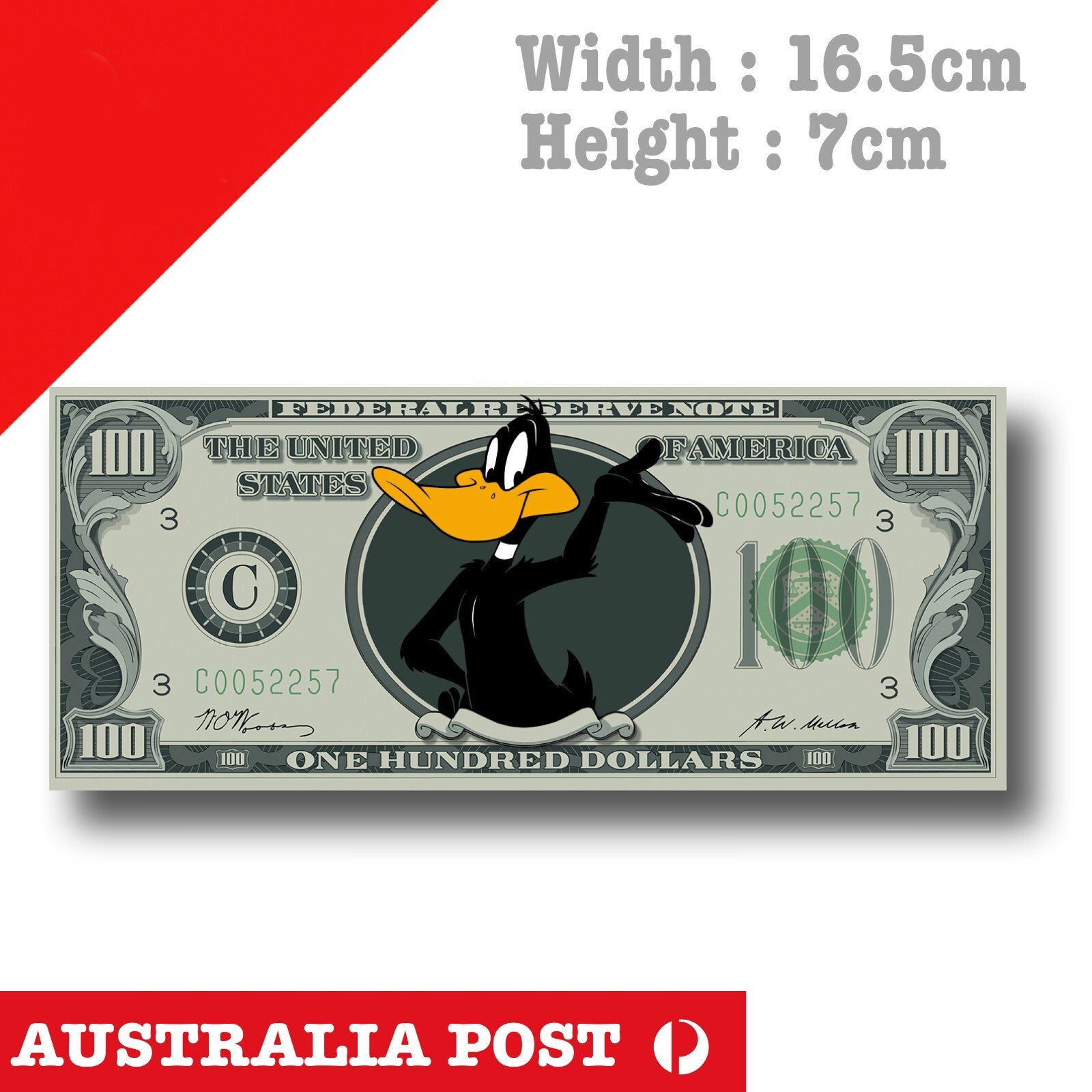 Daffy Duck 100 USA Dollar Funny Cute Cartoon Vinyl  Sticker