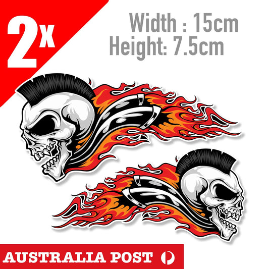 Flame Skull motorcycle Fuel Tank Decal Skull Head with MOHAWK Hair Sticker