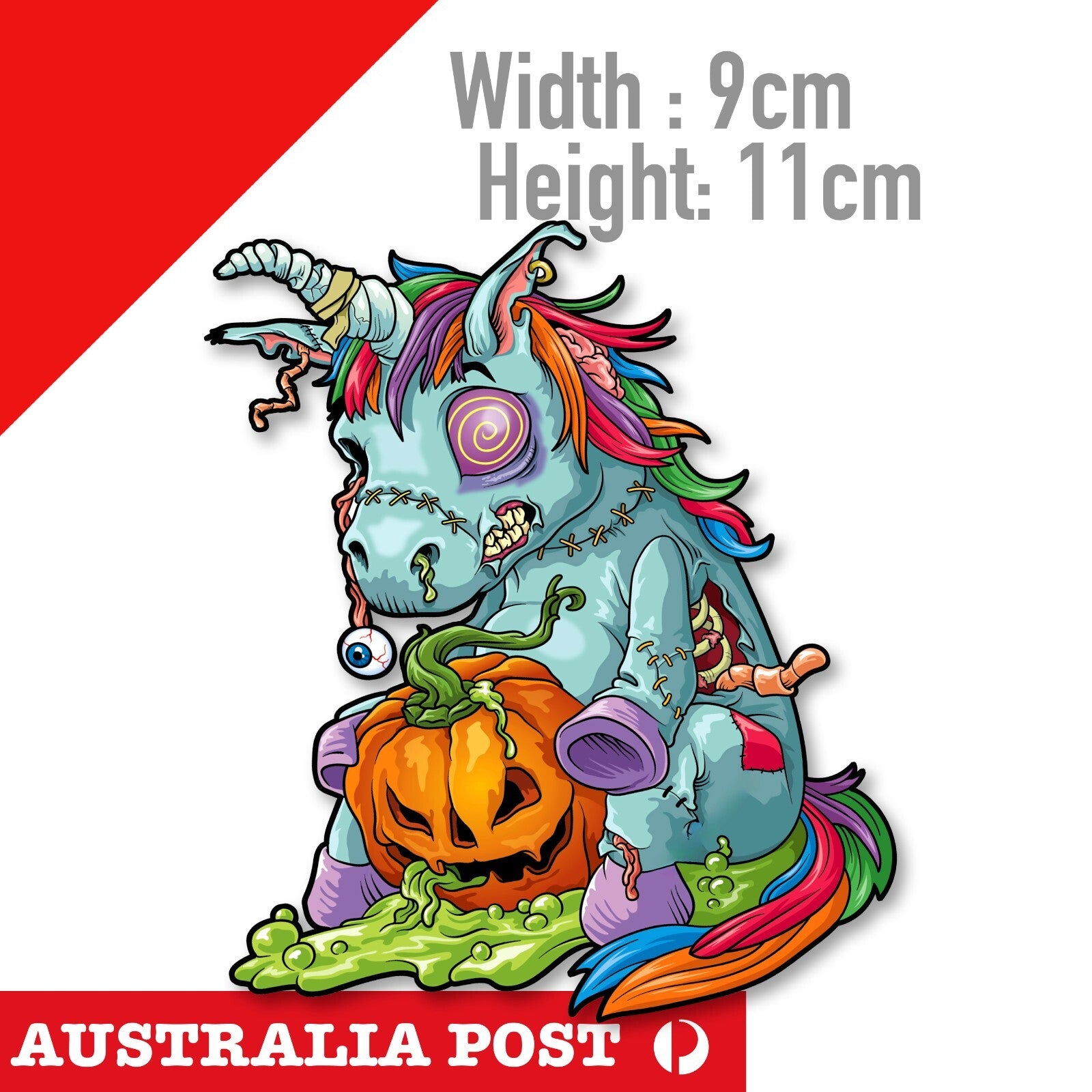 ZOMBIE Unicorn, Scary Zombie Unicorn Cartoon Logo Sticker