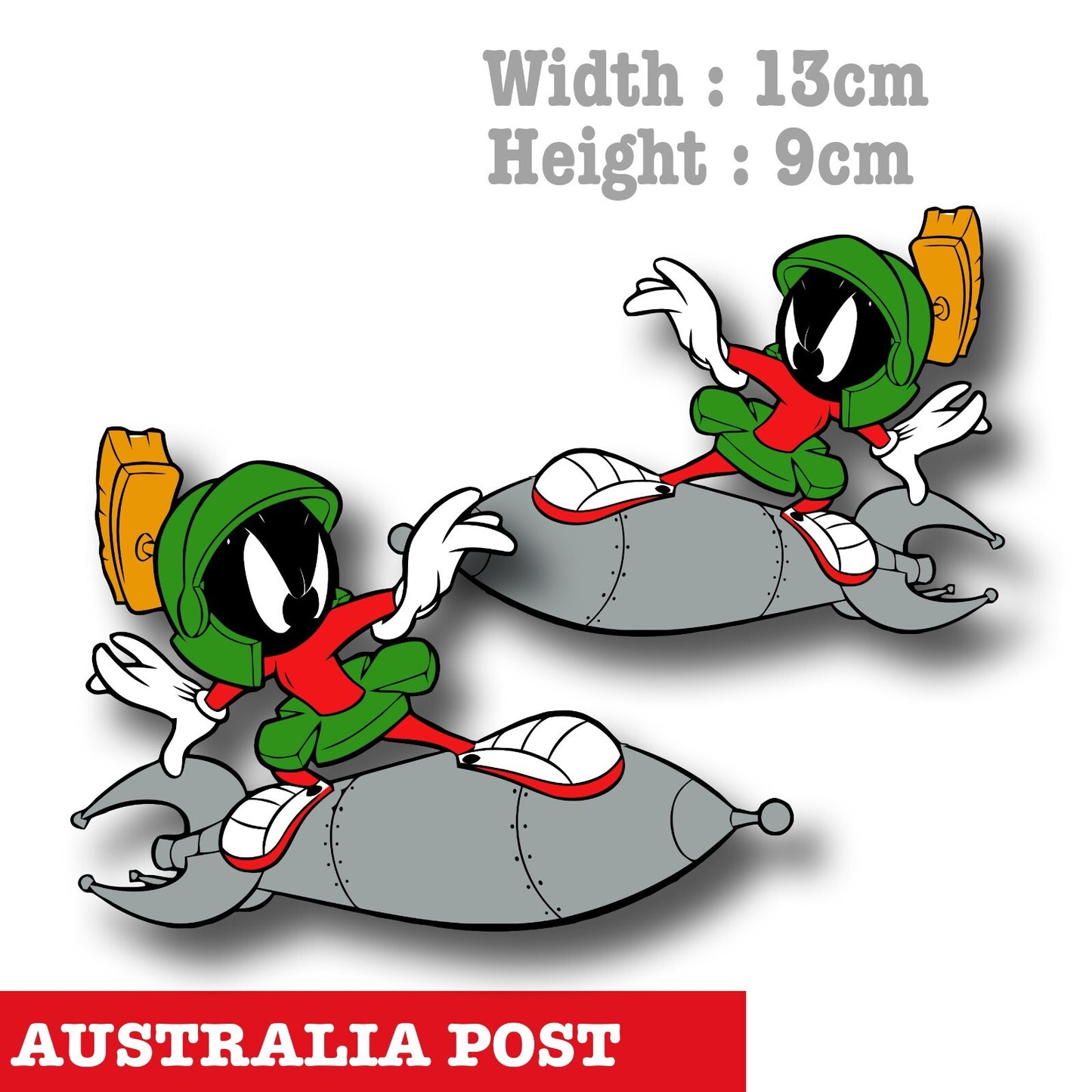 MARVIN the Martian Riding Rocket Funny Cartoon x2 Decal Sticker