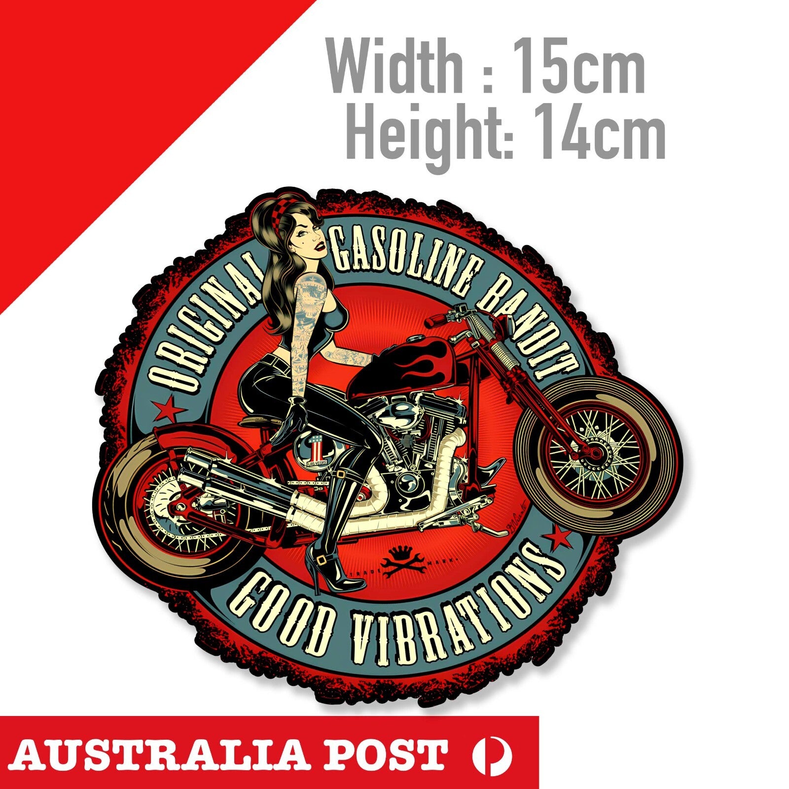 SEXY TATTOO Dark Hair Girl Motorcycle Rider , ROUTE 66 Round Sticker