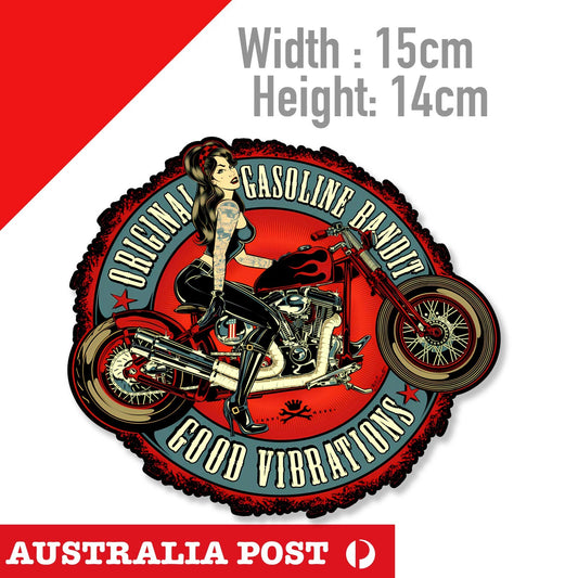 SEXY TATTOO Dark Hair Girl Motorcycle Rider , ROUTE 66 Round Sticker