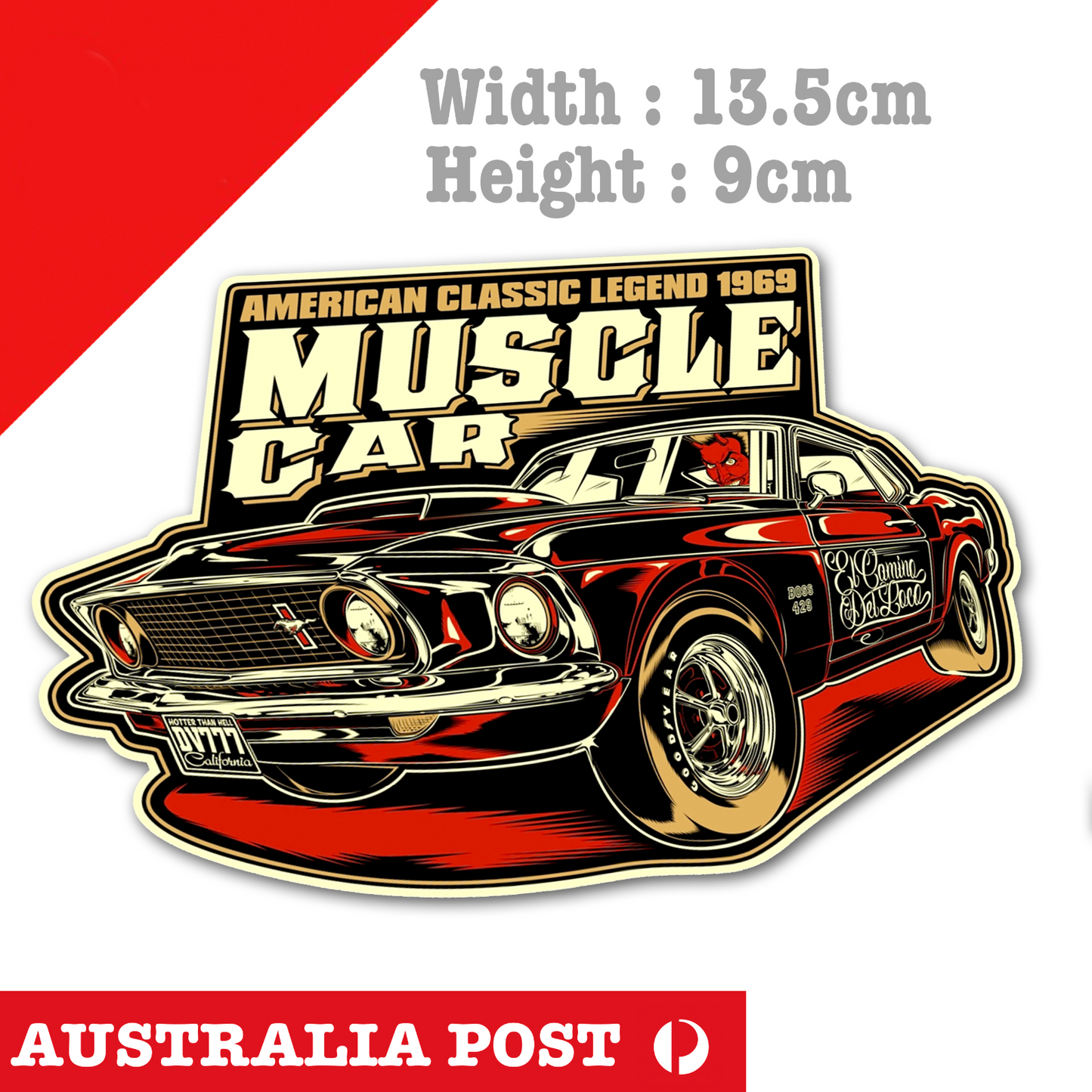 Ford Mustang American Muscle Car Devil Driver  - Hot Rod, Man-Cave Sticker