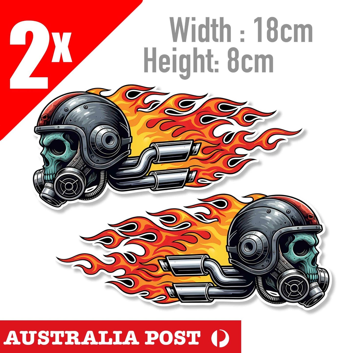 Cyberpunk Helmet Flame Skull motorcycle Fuel Tank, Helmet Decal 2x Sticker