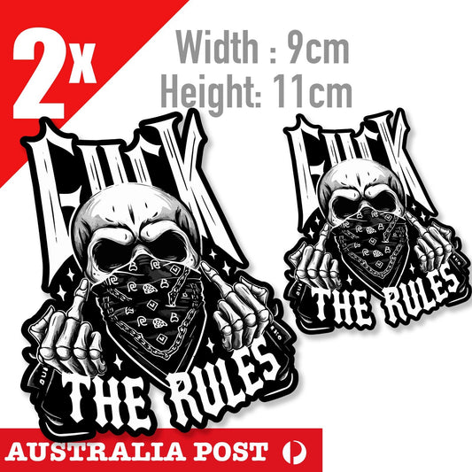 Bandana Skull Face Middle Finger , F#CK The Rules , Motorcycle, Helmet Sticker
