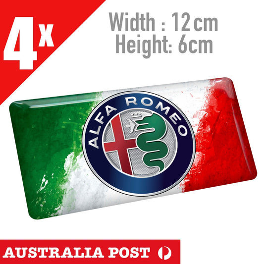 Alfa Romeo Italian Flag Logo, Laptop, Racing Car Logo , Fridge x4 Stickers