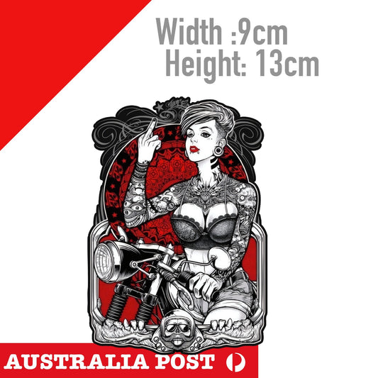 Tattoo Girl Motorcycle Rider Middle Finger Sticker