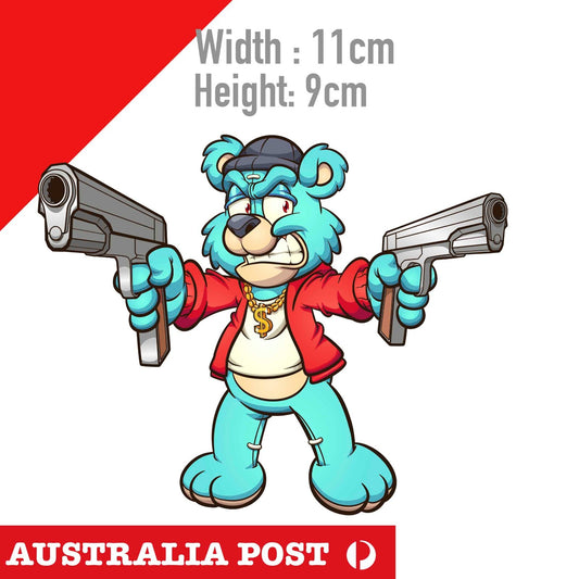 Care Bear Gangster with Guns Funny  Back Off , Car, Laptop Sticker