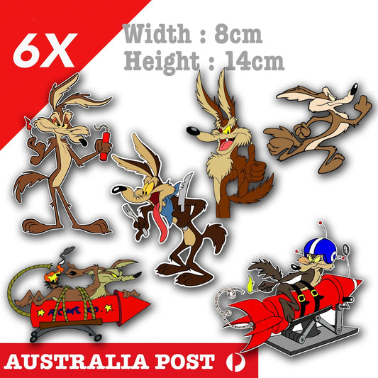 Road Runner Wile E Coyote Pack of 6 Funny Stickers