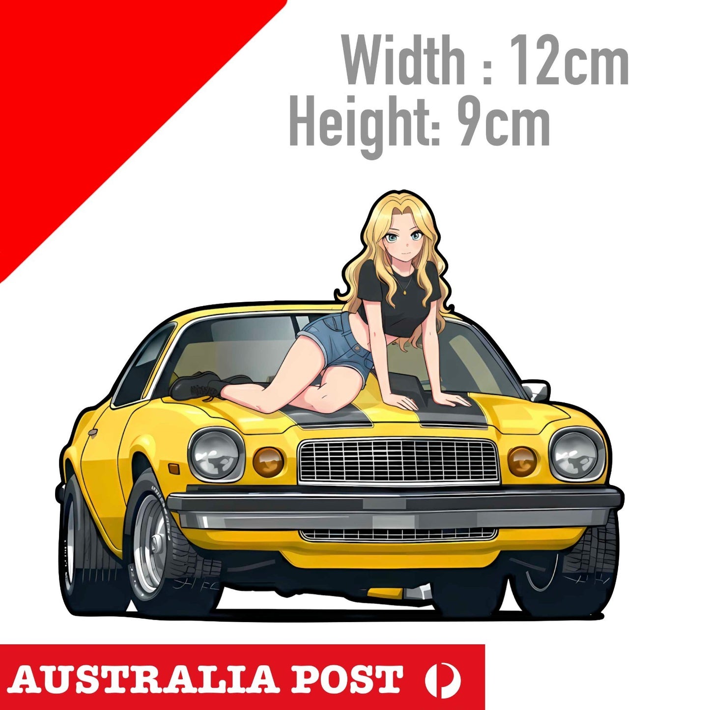 Chevrolet Camaro Yellow with Sexy Anime Girl JDM Japan Racing Car Sticker