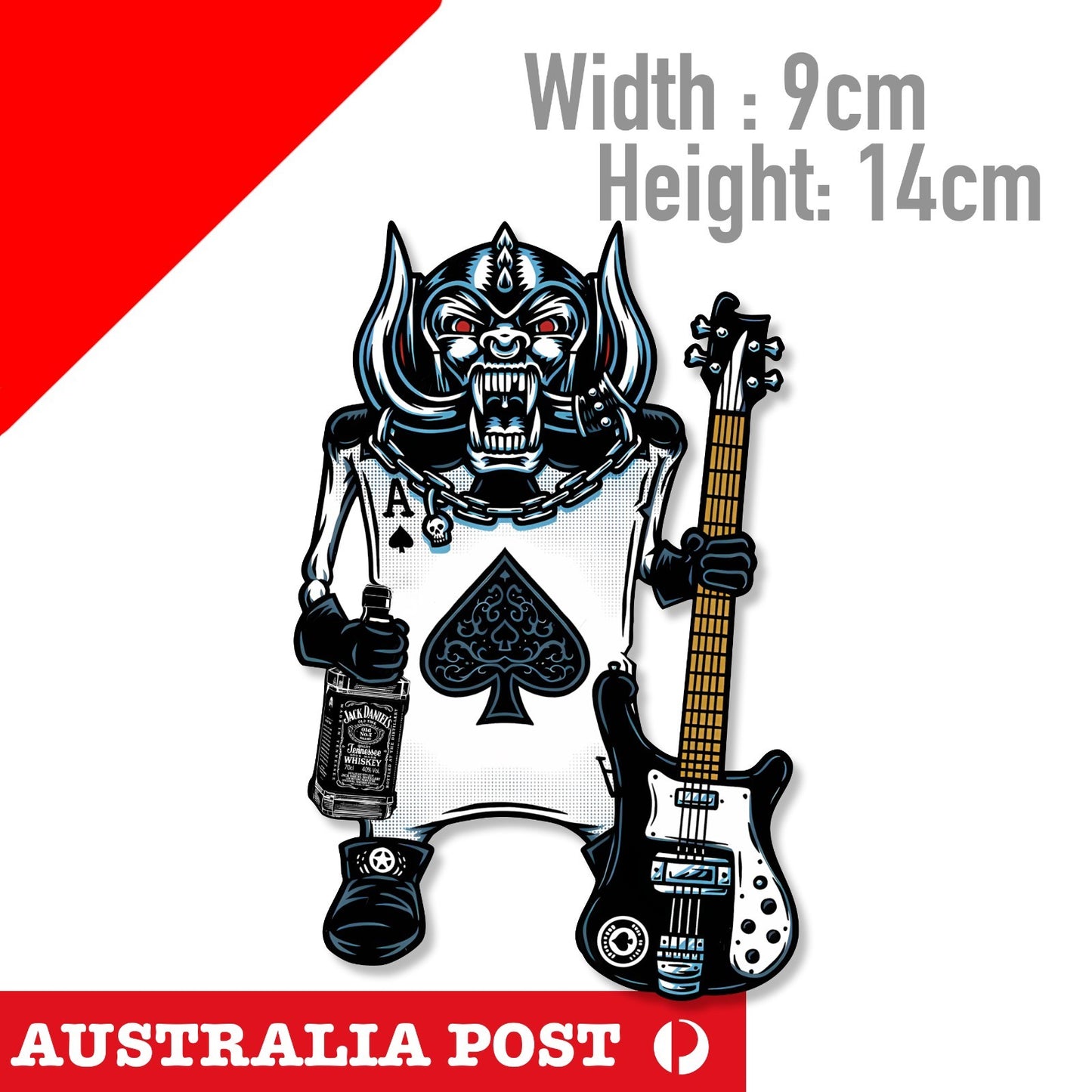 Motorhead Skull Guitarist with Jack Daniel Whiskey Bottle  Sticker