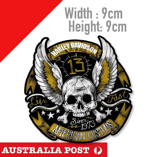 SKULL HEAD Shield, American Custom Motorcycle Skull Shield Stickers