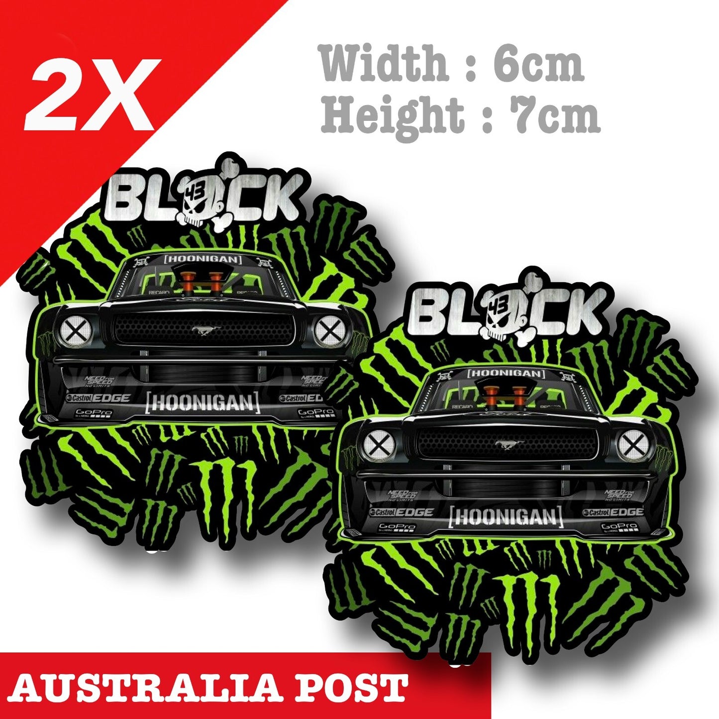 Ken Block 43 Skull Hoonigan Mustang Monster energy Drink  x2 Sticker