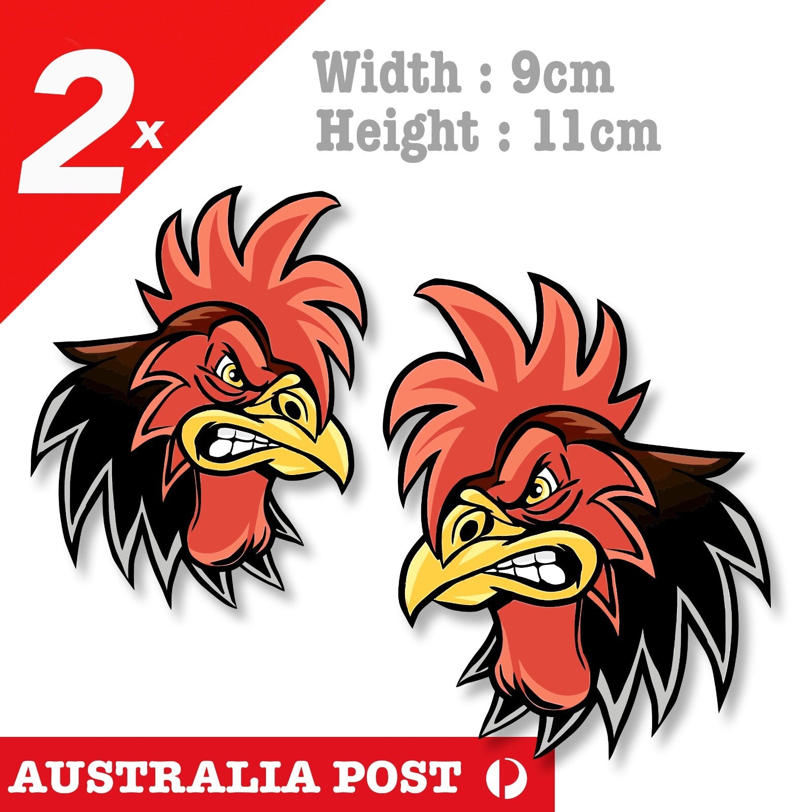 Red Rooster Head, Angry Rooster Head Animal Sticker