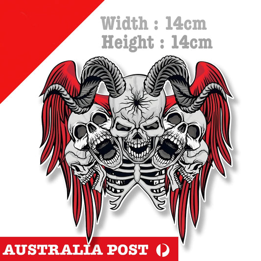 Evil Skull with Wings, Motorcycle Helmet, Fuel Tank, Skull Logo Stickers