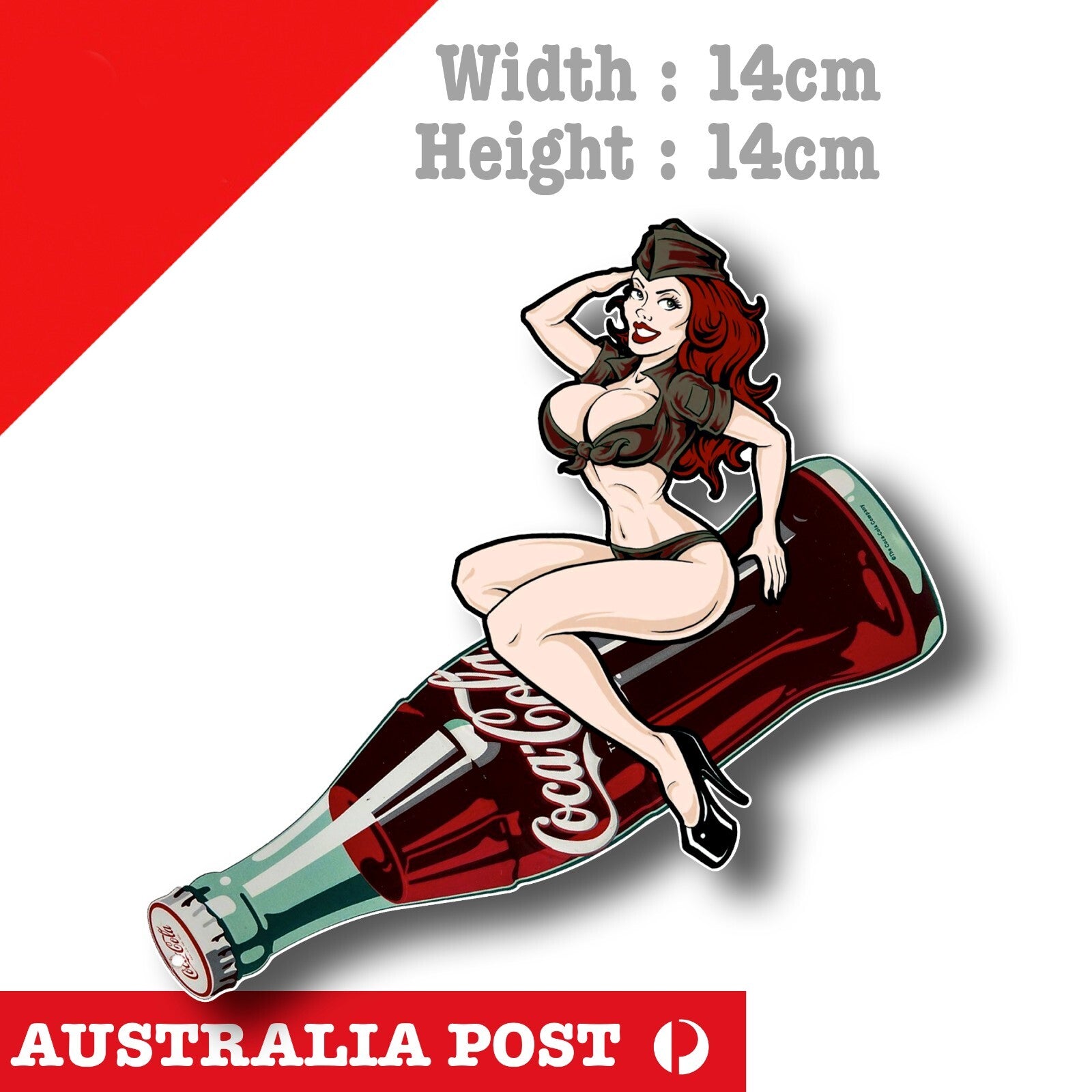 COCA COLA Pin Up Girl Riding Coca Cola Bottle Vintage Old Bar Sticker