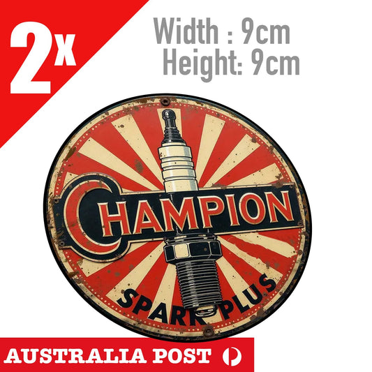 CHAMPION Spark Plug Rustic Vintage Damage Round, Laptop , Car  Vinyl  Sticker