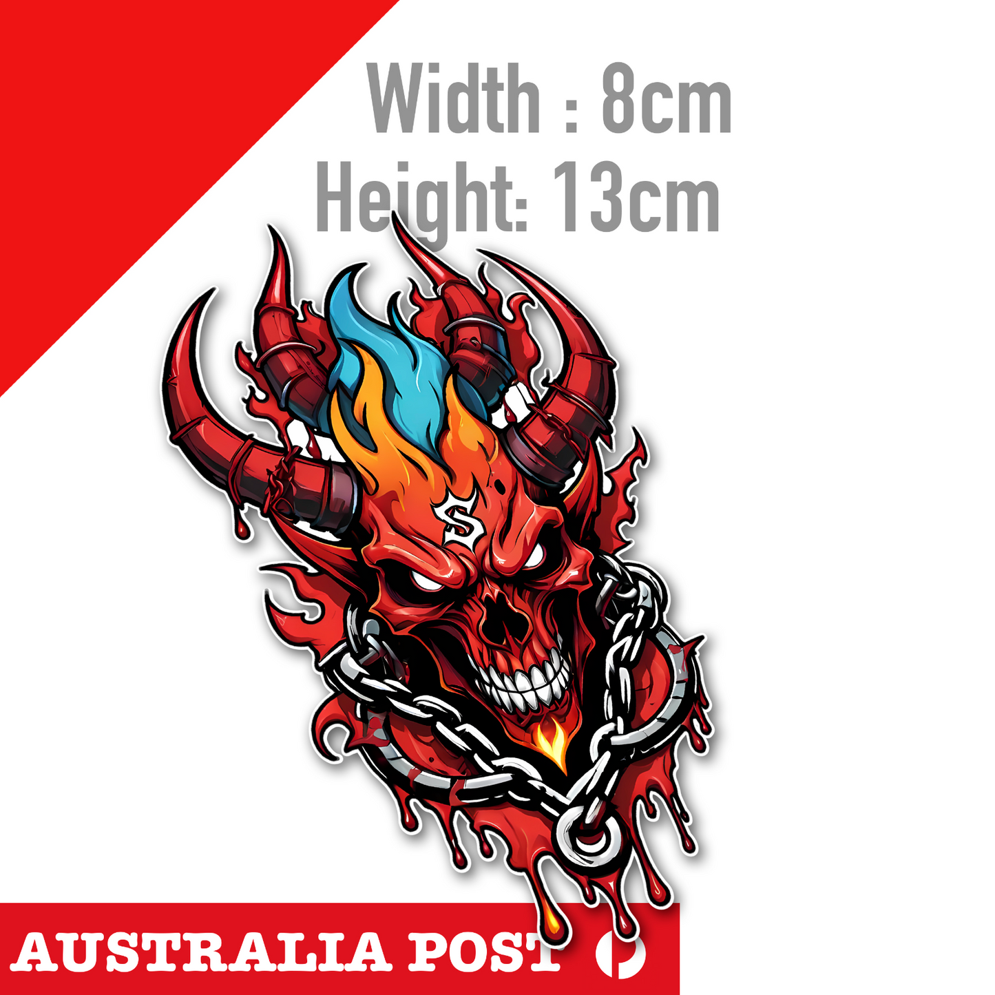 Evil Skull with HORN and Fire, Skull Head , Skull Sticker