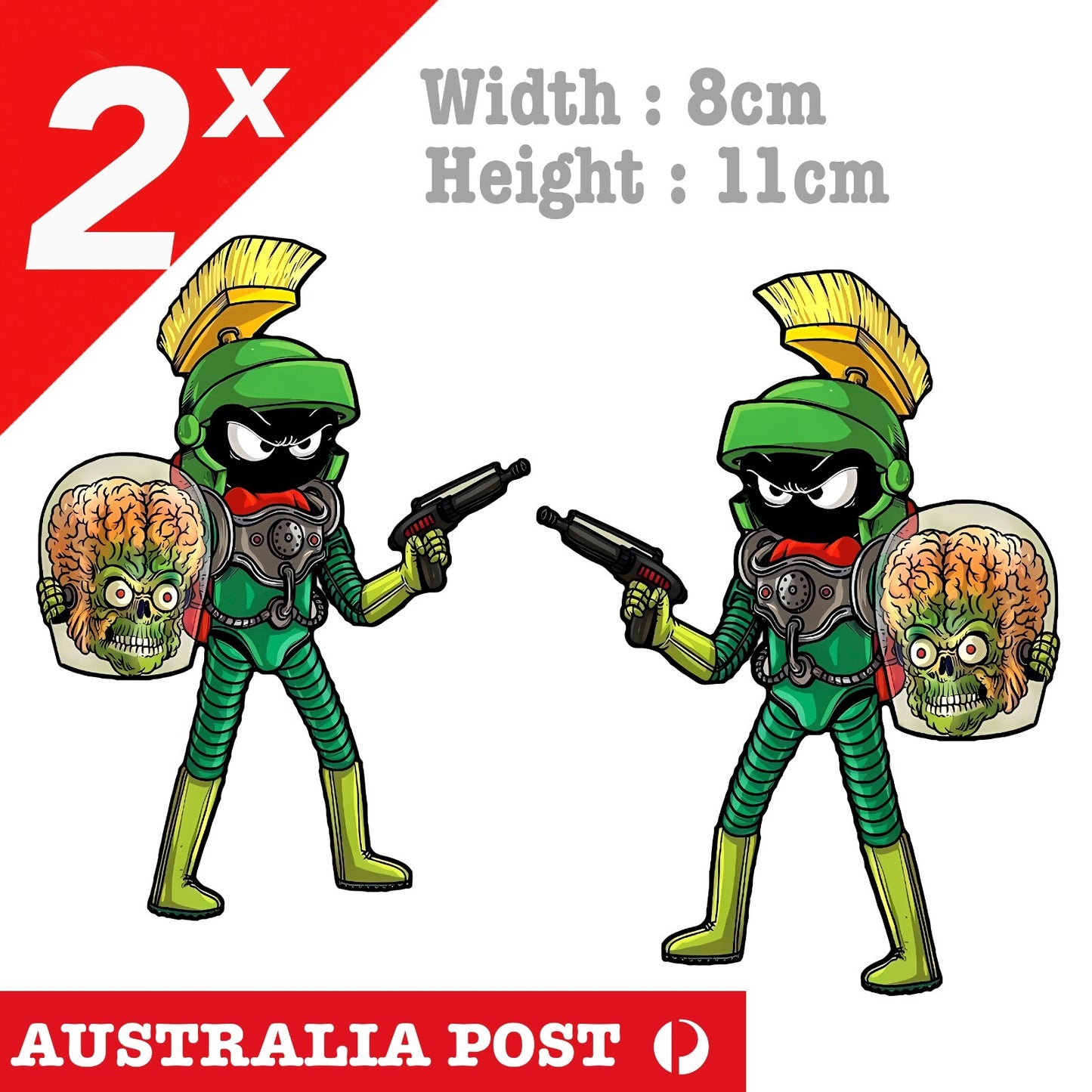 Marvin The Martian with Gun As Alien Brain Funny -  Looney Tunes Funny Sticker