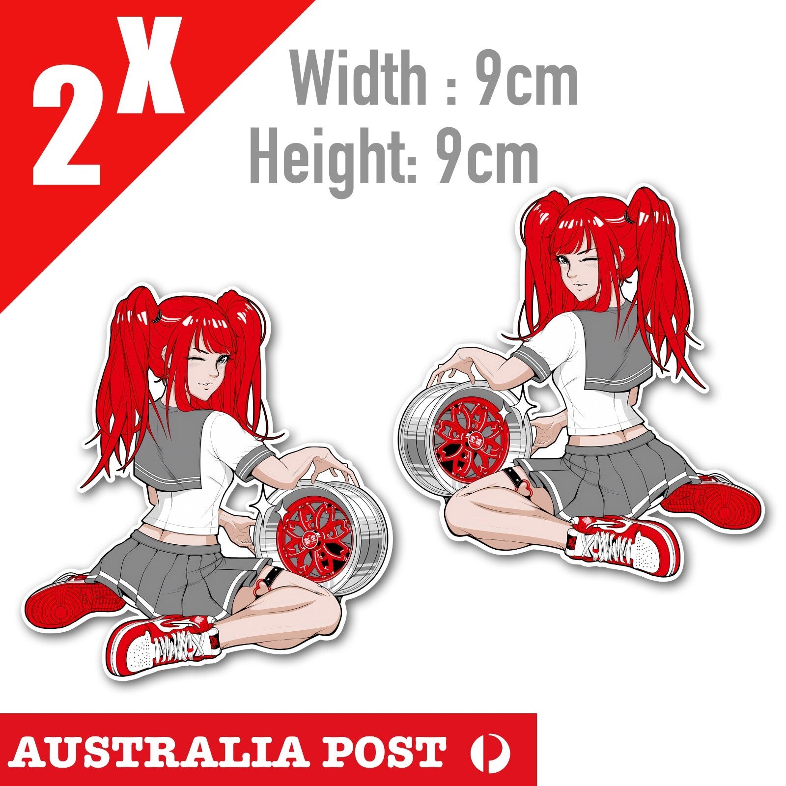 Sexy Red Head Pin Up With BBS Rims, Sexy JDM Pin Up Girl Stickers
