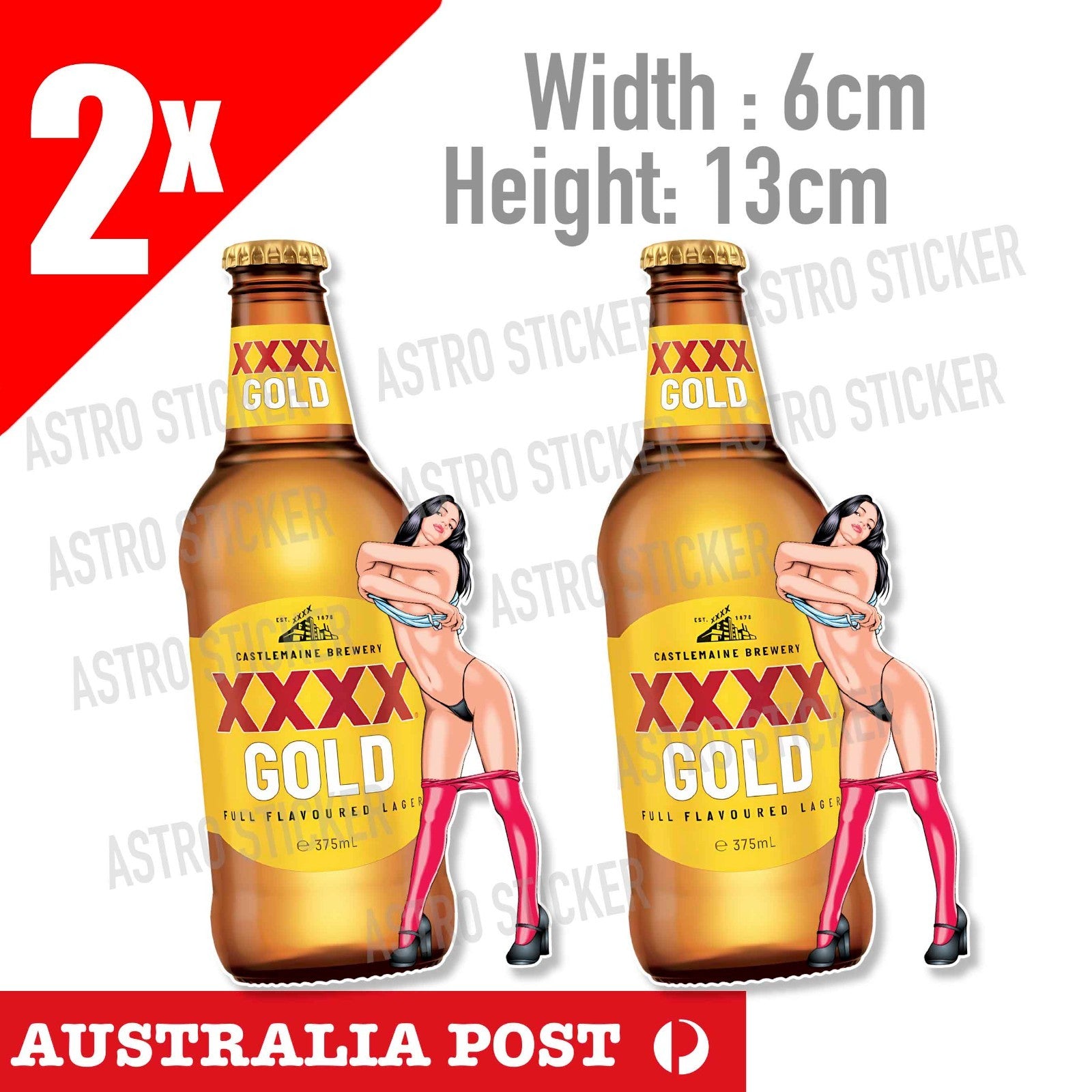 CASTLEMAINE XXXX MAN GOLD BEER  Bottle Sexy Brunet Pin Up Girl Beer Sticker
