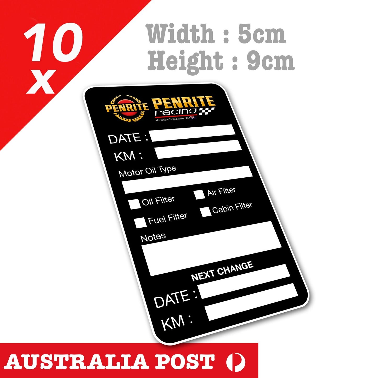 PENRITE Australia Racing Oil Change Service Reminder  Black Stickers