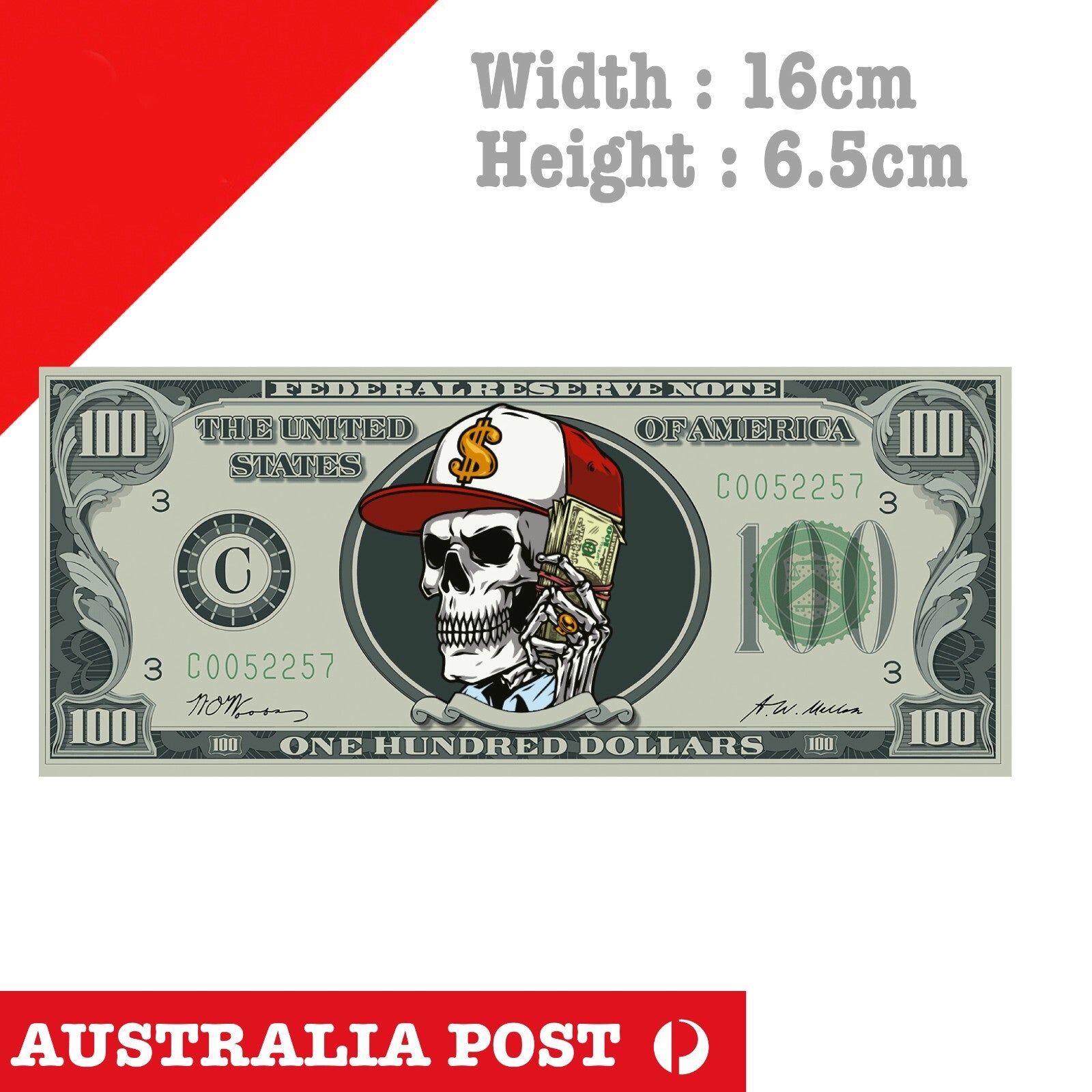 Skull Gangster 100US Dollar Funny Money Sticker