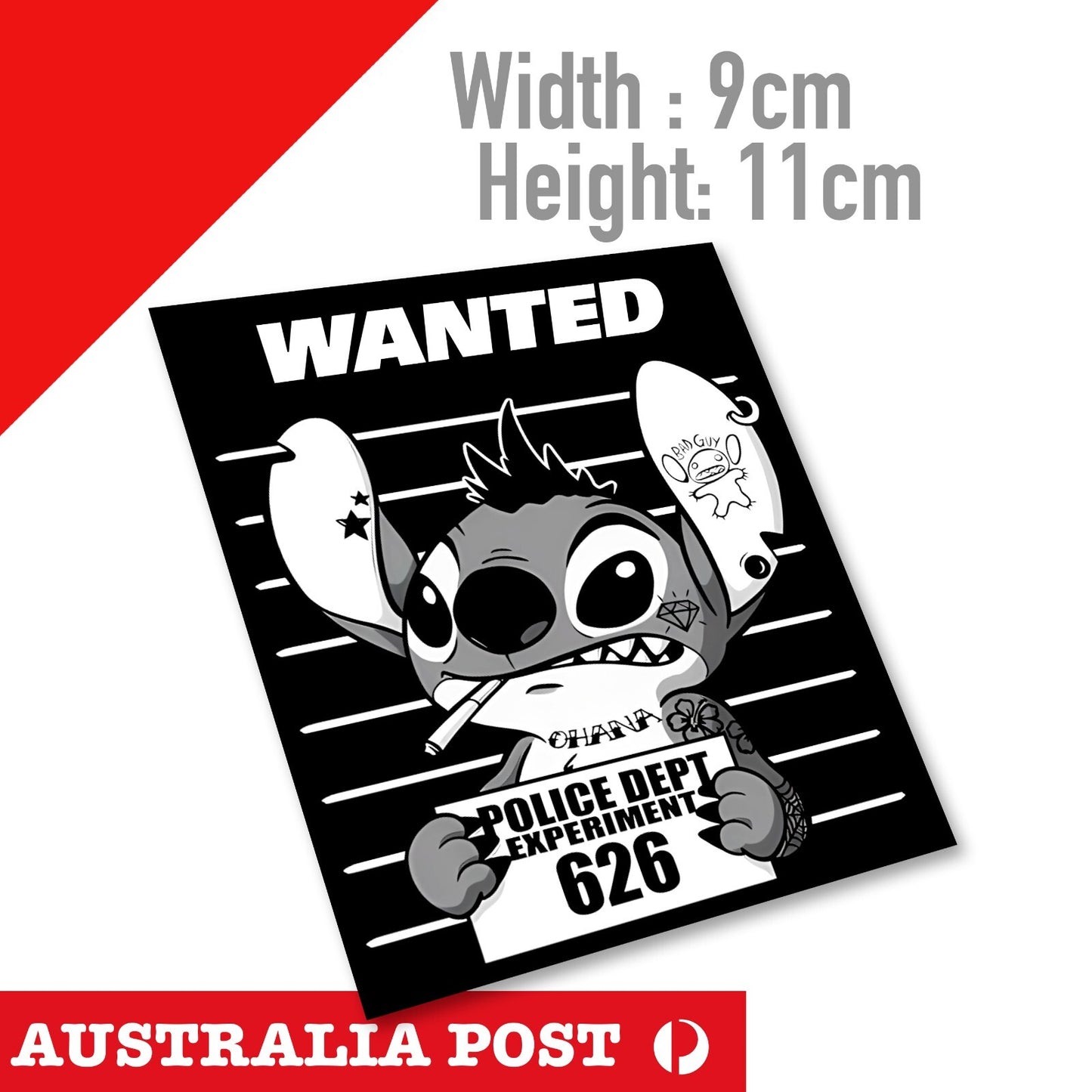 Stitch WANTED Criminal Poster  Funny Cartoon Sticker