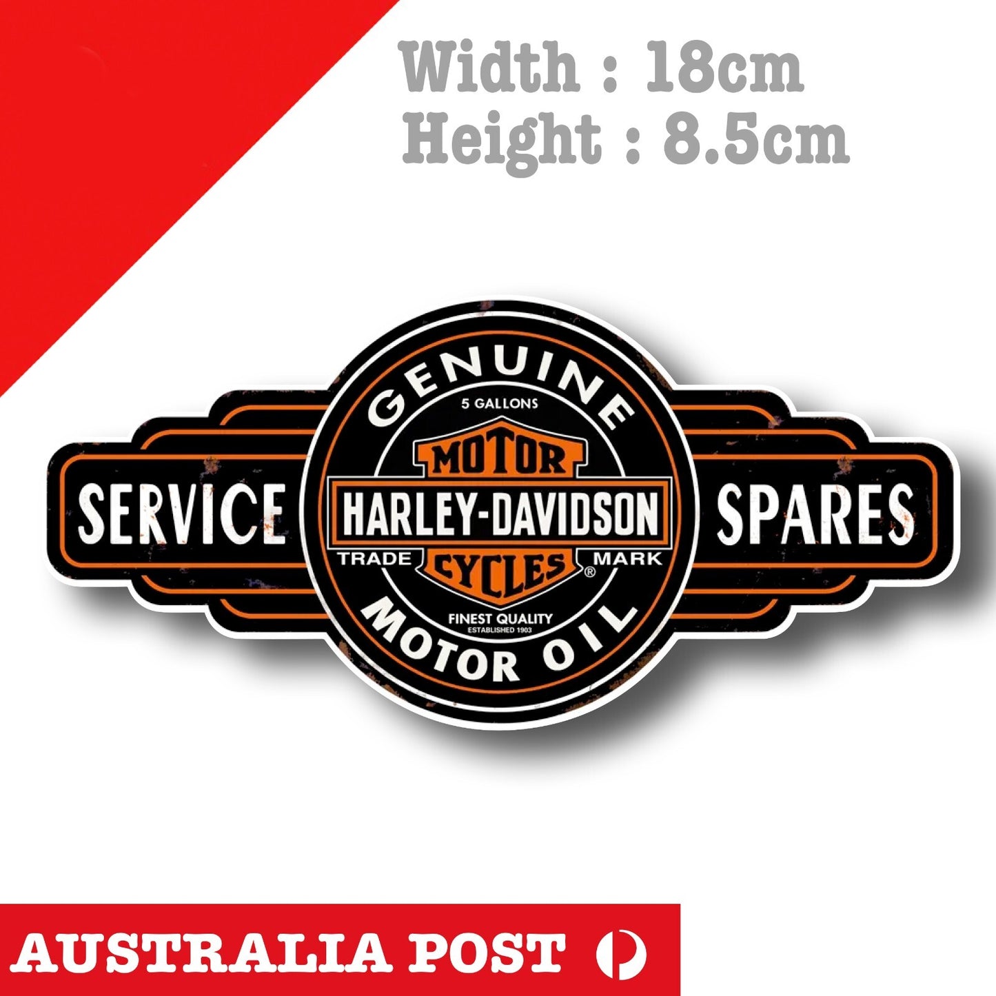 Harley Davidson Motorcycle GENUINE MOTOR OIL SERVICE & SPARES Aged Sign Sticker