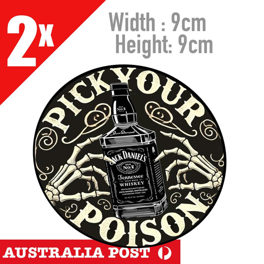 Pick Your Poison Skull Hand  Jack Daniel Whiskey Skull Round Funny Sticker