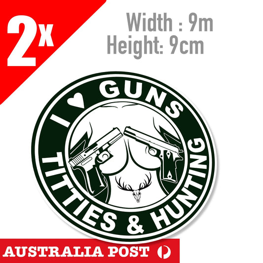 I Love Guns, Titties, & Hunting, Deer Skull Head Hunting  Sticker