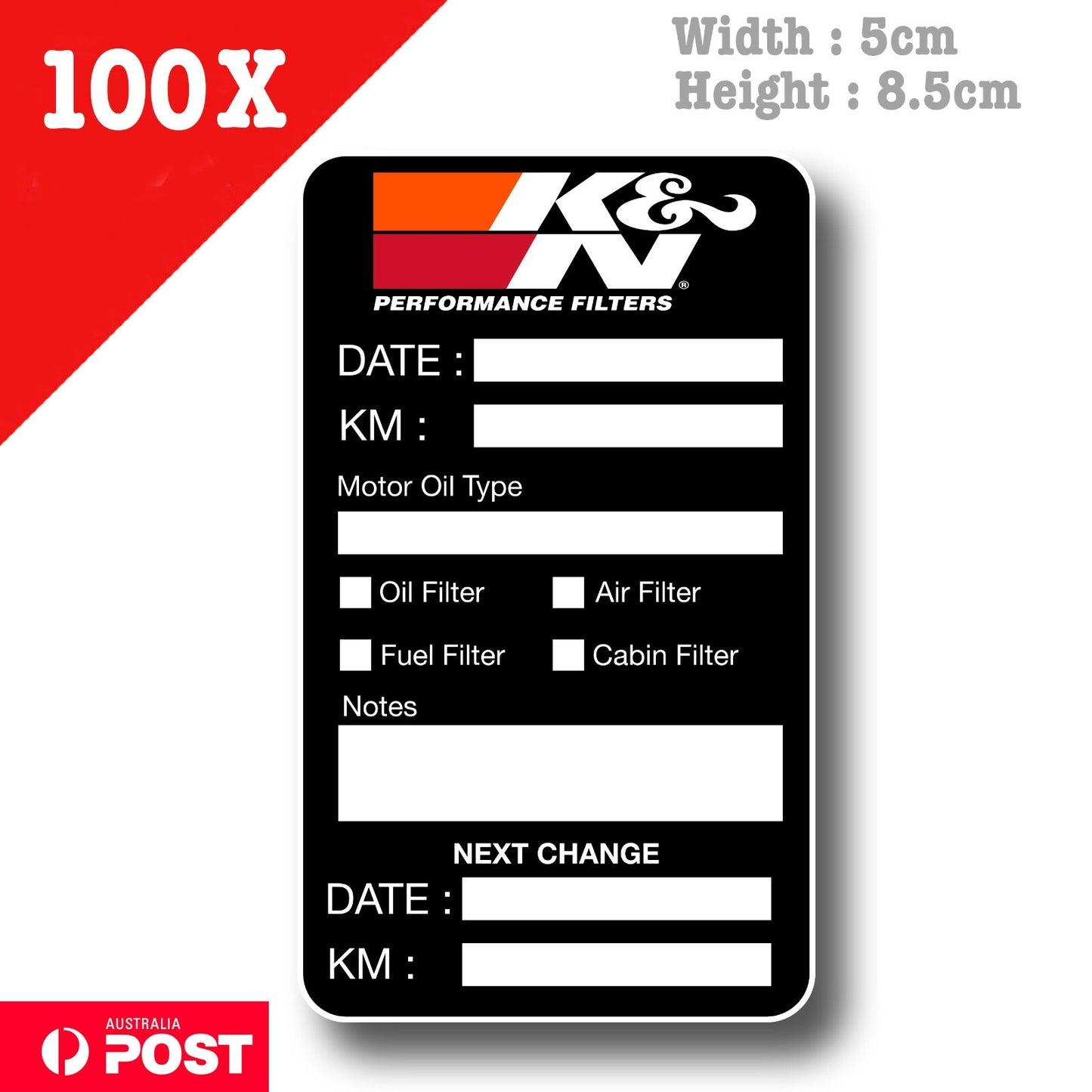 K&N Performance Oil Change Service Reminder x 100 Stickers Sticker